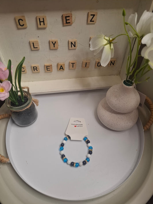 Bracelet bleu  bleu transparent  blanc